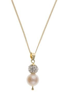 Freshwater Pearl Crystal Pendant Yellow Gold Necklace 18" Chain Hallmarked