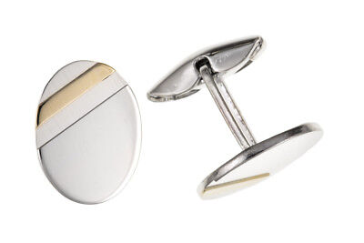 Oval Cufflinks Solid Sterling Silver Yellow Gold Stripe
