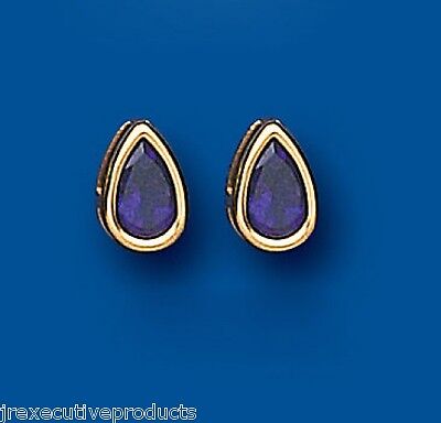 9ct Gold Amethyst Pear Stud Earrings Yellow Gold Solitaire February Birthstone