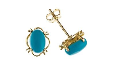 9ct Gold Turquoise Stud Earrings Yellow Gold Oval December Birthstone Hallmark