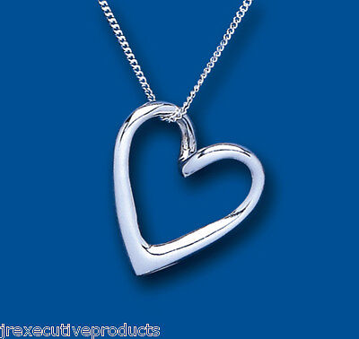 Silver Floating Heart Pendant Necklace 18" Chain 925 Hallmark