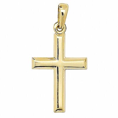 Yellow Gold Cross Pendant Bevelled Design Hallmarked British Made 0.70g