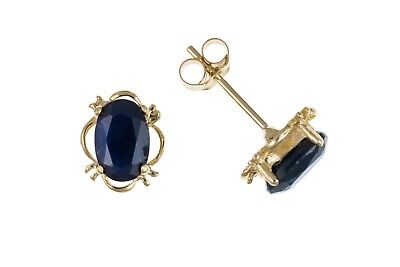 9ct Gold Sapphire Stud Earrings Oval Solitaire Yellow Gold September Birthstone