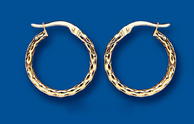 Hoop earrings Gold Creole Hoops Diamond Cut Yellow Gold 18mm Hallmarked
