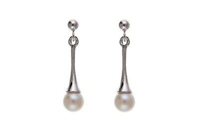 9ct White Gold Pearl Drop Earrings Freshwater Cultured Hallmark Wedding Bridal