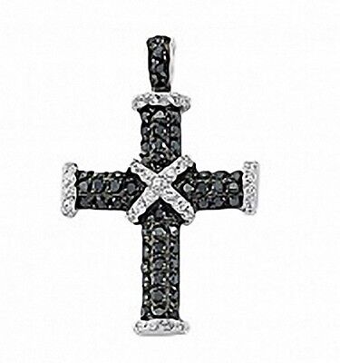 Sterling Silver Cross Pendant Black and White Gemstones Hallmarked 21 x 29mm