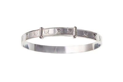 Solid Silver Baby Bangle Teddy Bear Design Fits 18 months to 3 years Christening