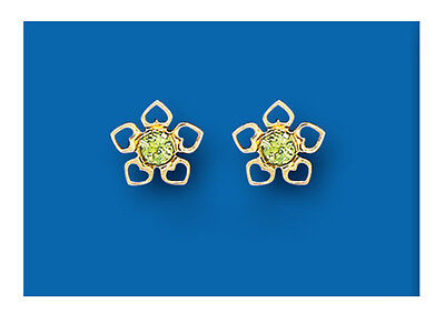9ct Gold Perdiot Flower Earrings Heart Edge Yellow Gold August Birthstone