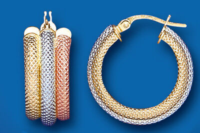 Gold Creole Hoop Earrings Rose White Yellow Multi Tone Gold Hallmarked 21mm