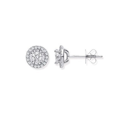 Real Diamond Halo Stud Earrings 18ct White Gold 8mm Diameter 0.50ctw Diamonds