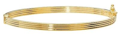 Ladies Yellow Gold Bangle Ribbed Lines Hinged British Made Hallmark Bracelet