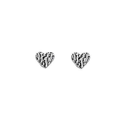 Small Hammered Heart Stud Earrings Sterling Silver 925 Hallmarked Studs