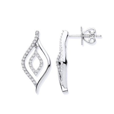 White Gold Diamond Accent Open Marquise Drop Earrings 20.6mm Elegant Dangle Gift