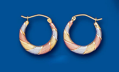 Gold Creole Earrings Hoop Rose Yellow White Hoops Hallmarked 18mm