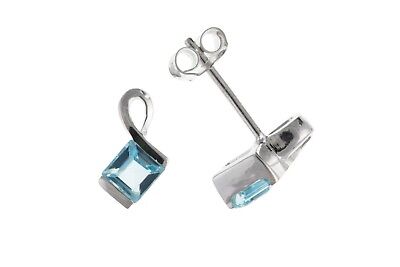 Blue Topaz Silver Earrings Stud Studs Natural Stone 925 Hallmark British made