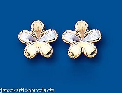 9ct Three Colour Flower Stud Earrings Solid Rose White Yellow Gold British Made
