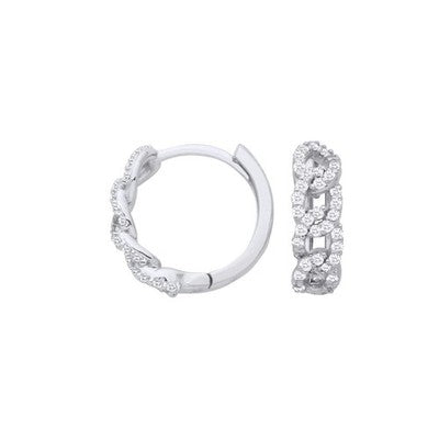 Real Diamond Huggie Hoop Earrings 9ct White Gold 13mm 0.28ctw Mined Diamonds