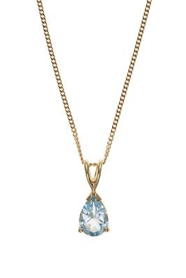 Blue Topaz Solitaire Pendant Yellow Gold 18" Chain Hallmarked British Made