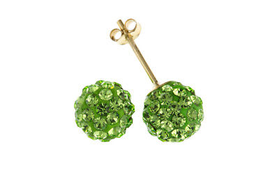 9ct Gold Green Crystal Ball Stud Earrings Yellow Gold 7mm Studs Hallmarked