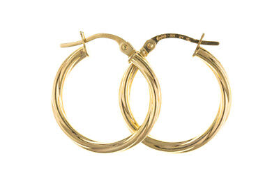 Hoop Earrings Yellow Gold Rope Twist Creole 14mm Hallmarked