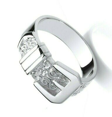 Gents Buckle Ring Sterling Silver Hallmarked Rhodium Finish Size T-Y