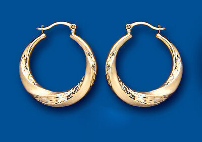 Hoop Earrings Yellow Gold Creole Twist Design 20mm Hallmarked
