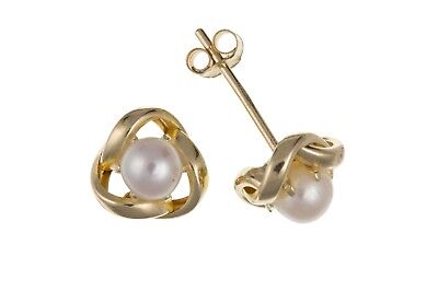 9ct Gold Pearl Knot Earrings Freshwater Stud Wedding Bridal Jewellery Hallmark