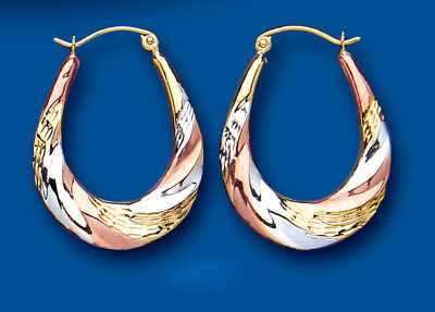 Hoop Earrings Rose Yellow and White Gold Creole Hoops Hallmarked
