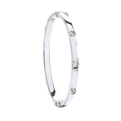 White Gold Baby Bangle Cubic Zirconia Hallmarked Christening Gift