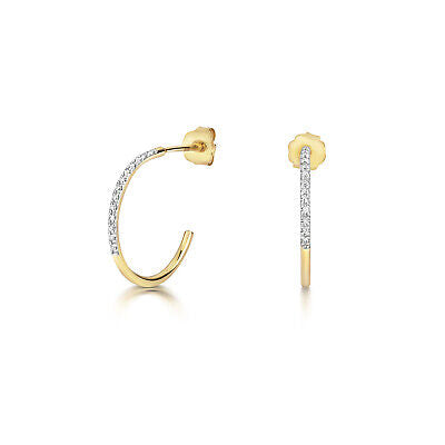 9ct Yellow Gold Diamond Hoop Earrings 15mm Hoops