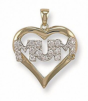 Yellow Gold Mum Pendant Heart Gemstone Hallmarked British Made