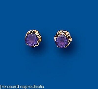 9ct Gold Amethyst Stud Earrings Yellow Gold 5mm Solitaire February Birthstone