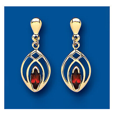9ct Yellow Gold Garnet Drop Earrings Marquise Hallmarked January Birthstone