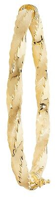 Yellow Gold Twist Bangle Hinged Diamond Cut Ladies British Made Hallmark Chunky