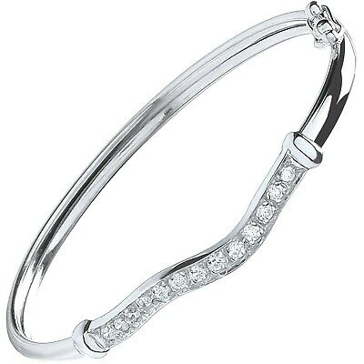 Girls Silver Baby Bangle Gemstone 925 Hallmark British Made Christening Gift