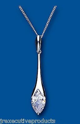 Sterling Silver Marquise Solitaire Pendant 18" Chain 925 Hallmark