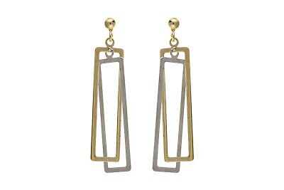 Two Colour Gold Drop Earrings 9ct Yellow and White Gold Hallmarked Drops Dangly