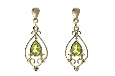 9ct Yellow Gold Peridot Drop Earrings Chandelier Hallmark August Birthstone
