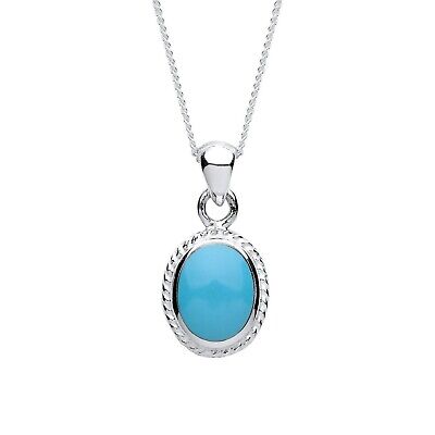 Real Turquoise Oval Pendant Solid Sterling Silver 18" Chain 925 Hallmark