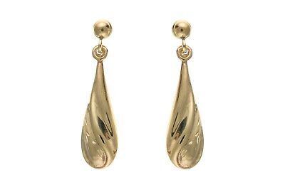 Yellow Gold Satin Bomber Drop Earrings Hallmarked Drops Dangly