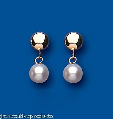 9ct Yellow Gold Pearl Drop Earrings Freshwater Cultured Hallmark Wedding Bridal