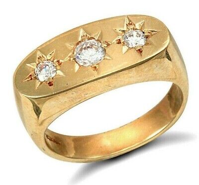 Men's Three Stone Ring Trilogy Engagement Solid 9 Carat Hallmarked British Made