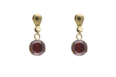 9ct Yellow Gold Garnet Drop Earrings Solitaire Hallmarked January Birthstone