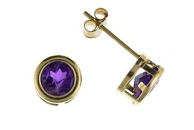 9ct Gold Amethyst Stud Earrings 6mm Solitaire Yellow Gold February Birthstone