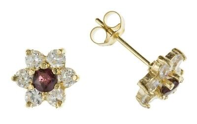 9ct Gold Garnet Cluster Earrings Yellow Gold Stud January Birthstone Hallmark