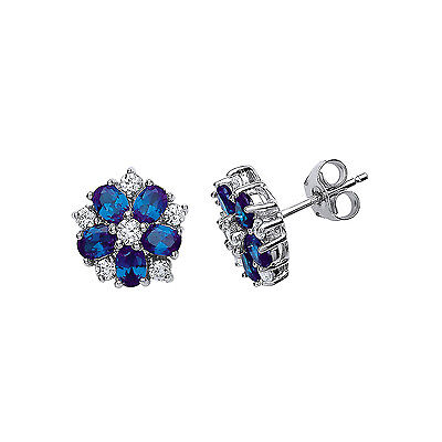 Sapphire Earrings Silver Stud Sterling Silver Platinum Plated Studs