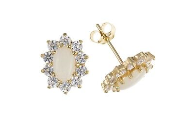 9ct Gold Opal Cluster Stud Earrings Oval Studs October Birthstone Hallmark