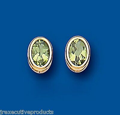 9ct Gold Peridot Earrings Yellow Gold Oval Stud August Birthstone Hallmark
