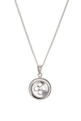 Solid Silver Button Pendant 18" Chain Necklace 925 Hallmark
