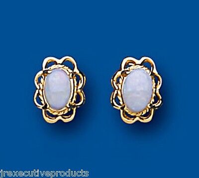 9ct Gold Opal Solitaire Earrings Yellow Gold Studs October Birthstone Hallmark